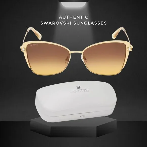 New Authentic SWAROVSKI Sunglasses Size 56mm 140mm 16mm Gold Brand Swarovski SK314 31F Yellow Gold Cat Eye Sunglasses Metal  main image 2